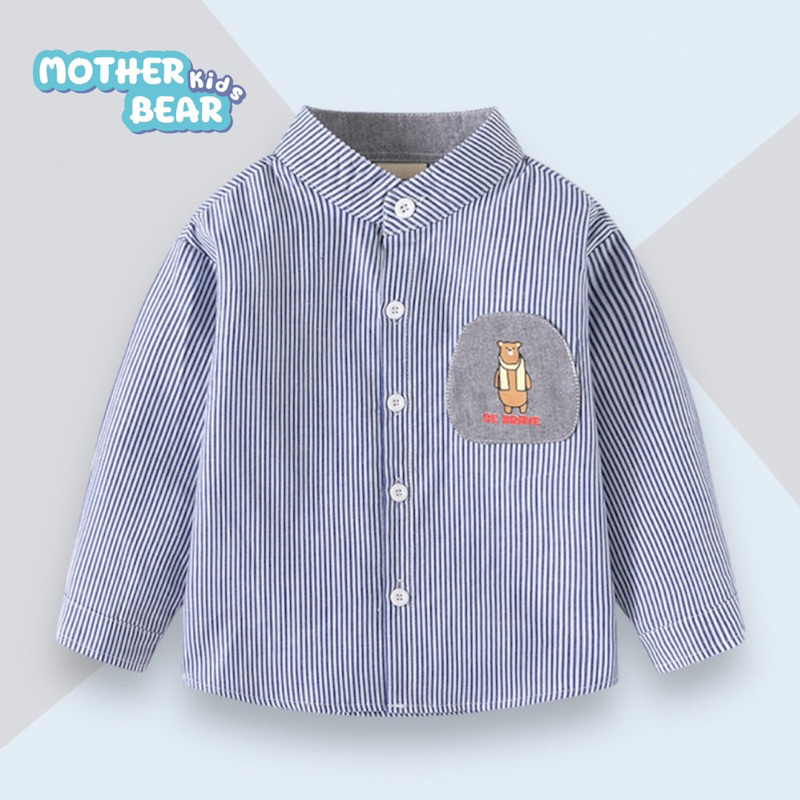 AB168 เสื้อเชิ้ตแขนยาว ลายริ้ว เสื้อคอจีน แฟชั่นเด็กหล่อ พร้อมส่งในไทย
