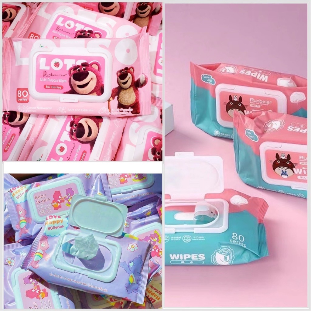 Baby Wipes ลายน่ารัก ทิชชู่เปียก สําหรับเด็ก 1ห่อ80แผ่น(สินค้าหมดขออุญาติคละสีนะคะ)