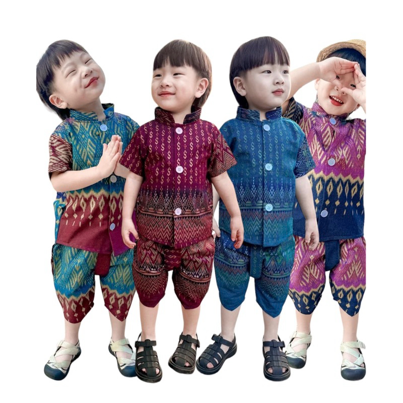 ชุดไทยเด็ก รุ่นคอจีนมาใหม่ (เสื้อ+กางเกง) ลายใหม่ล่าสุด