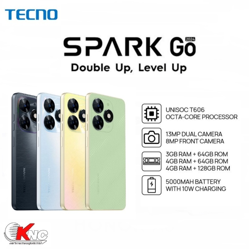 Tecno Spark Go 2024 (64+3GB ) จอ6.6 กล้อง13MPแบตเตอร์รี่ 5000 mAh รับประกัน 13 เดือน (No adapter)