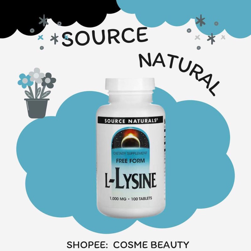 ไลซีน L-lysine source naturals 1000mg 100 เม็ด แอล ไลซีน (พร้อมส่ง/exp.2027)