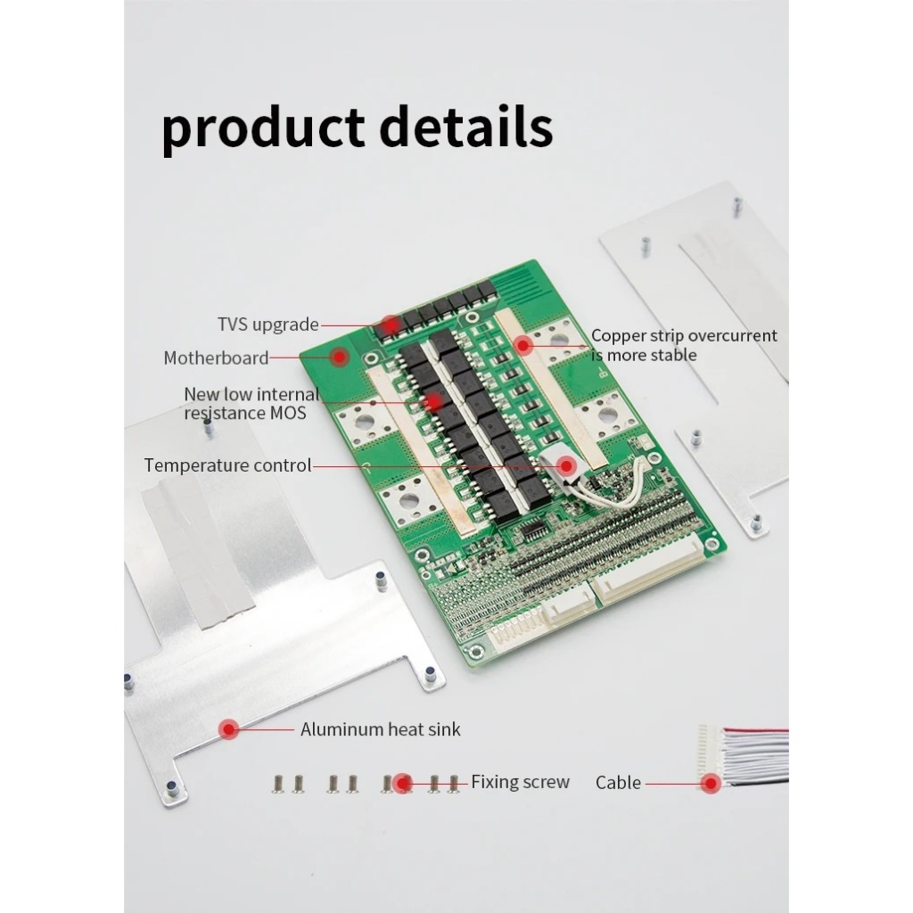 Smart BMS LiFePo4 แบตเตอรี่บาลานซ์  3S 4S 7S 8S 14S 16S 17S 20S 21S 24S บอร์ด Bms 48V 36V 24V 12V 60