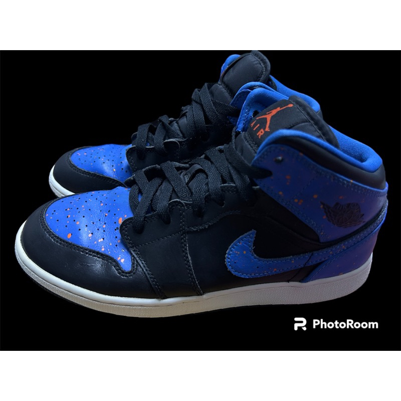 Nike Jordan 1 Mid Royal Paint Splatter (GS) [มือสอง ของแท้ 💯%]  🔹Size 6.5Y / 39 EUR  / 24.5CM