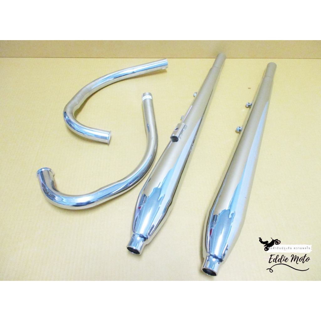 EXHUAST & HEADER PIPE CHROME SET For HONDA CD175 CD125K3 CA175 // ท่อไอเสีย ท่อคู่ ทรงBM พร้อมคอท่อ 