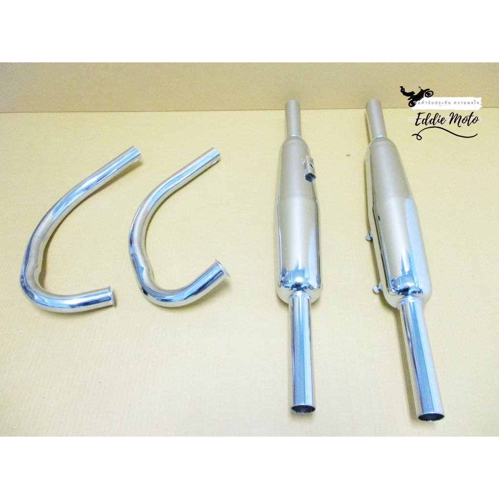 EXHUAST & HEADER PIPE CHROME SET For HONDA CD175 CD125K3 CA175 // ท่อไอเสีย ท่อคู่ ทรงTR คอท่อ ชุบโค