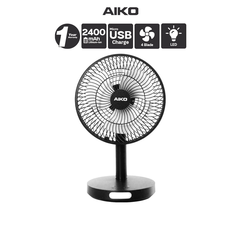 AIKO KN-2827 สีดำ พัดลมชาร์จไฟ ใบพัด 7 นิ้ว ชาร์จด้วย USB พัดลมพกพา พัดลมใช้แบตเตอรี่