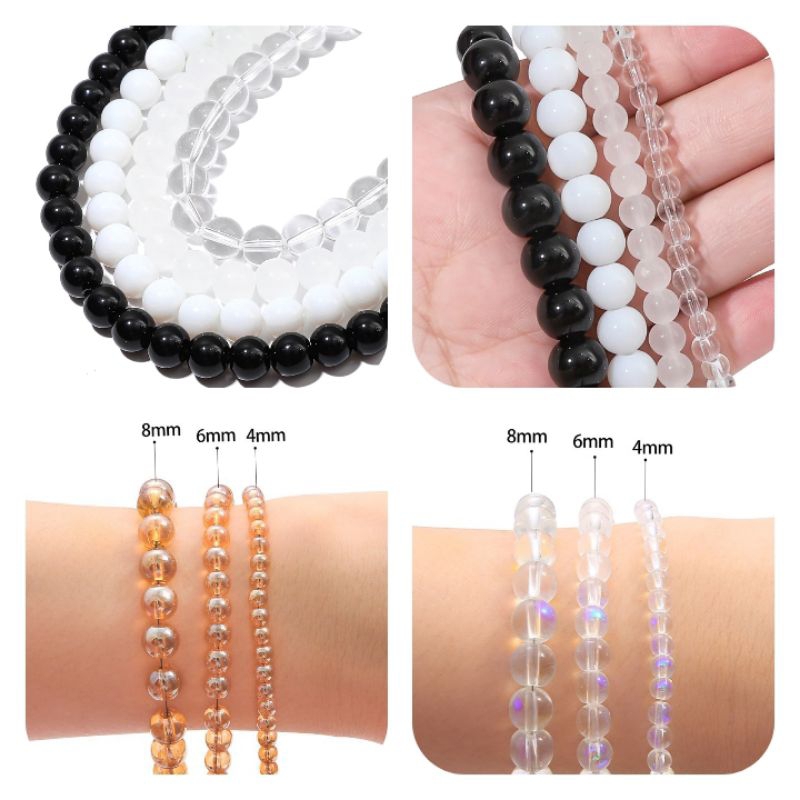 ลูกปัดแก้ว ทรงกลม หลวม แวววาว สําหรับทําเครื่องประดับ สร้อยคอ สร้อยข้อมือ DIY 4-6mm💞(พร้อมจัดส่งจากไทย)💞