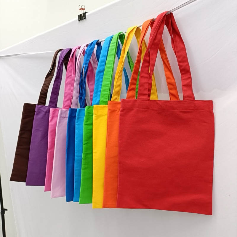กระเป๋าผ้าลายสอง หลากสีสัน สีสดใส  <งานไทย พร้อมส่ง > ขนาด 12x14 นิ้ว