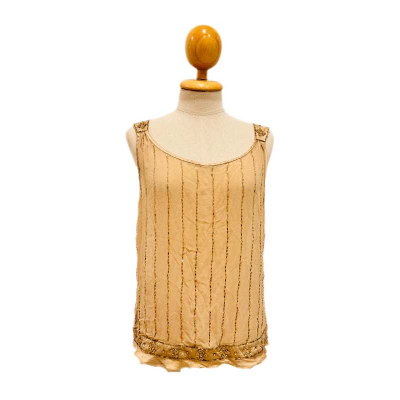 💎 Monacoco 💎 MN337 เสื้อกล้ามสีครีมปักเลื่อมสวยงาม จากแบรนด์Ann Taylor เสื้อกล้ามคอกว้างผ้าซาตินทร