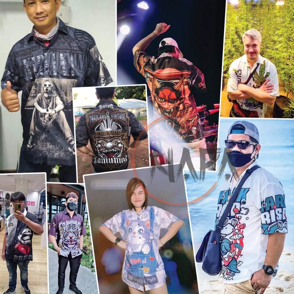 เสื้อฮาวาย แมวแว่นฟ้าเสื้อเหลือง A1176 ผ้าไหมอิตาลีแท้ - รูปที่ 5