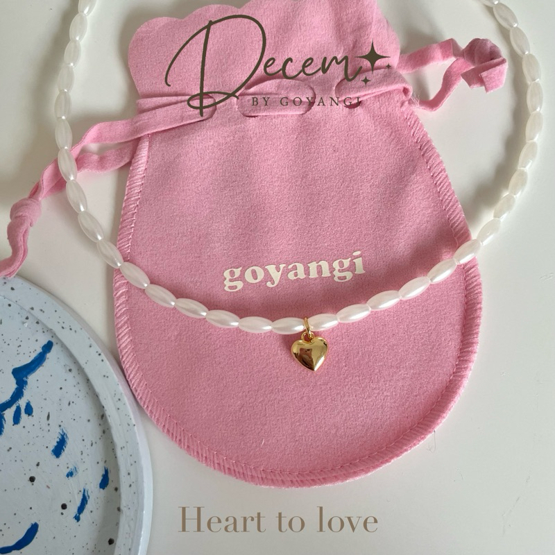 Decem - สร้อยคอไข่มุกจี้หัวใจชุบทอง 14,18k พร้อมถุงใส่เครื่องประดับ