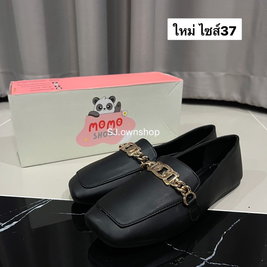 Loafers รองเท้า โลฟเฟอร์ สีดำ หนังนิ่ม รุ่น YAYA รองเท้าใส่ทำงาน momo shoes มือสอง รองเท้าส้นแบน คัท