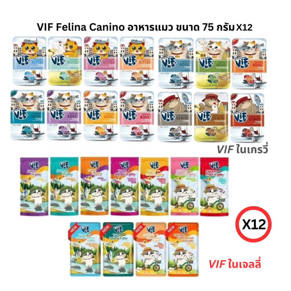 อาหารแมวเปียก [ร่วมกิจกรรม VIF] VIF Felina Canino วิฟ ขนาด 75gX12 ซอง