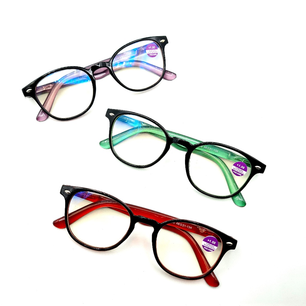 แว่นสายตายาวกรองแสงสีฟ้า ขาสปริง ทรงหยดน้ำ +50 ถึง+400 คุณภาพดี และเบา 9188A