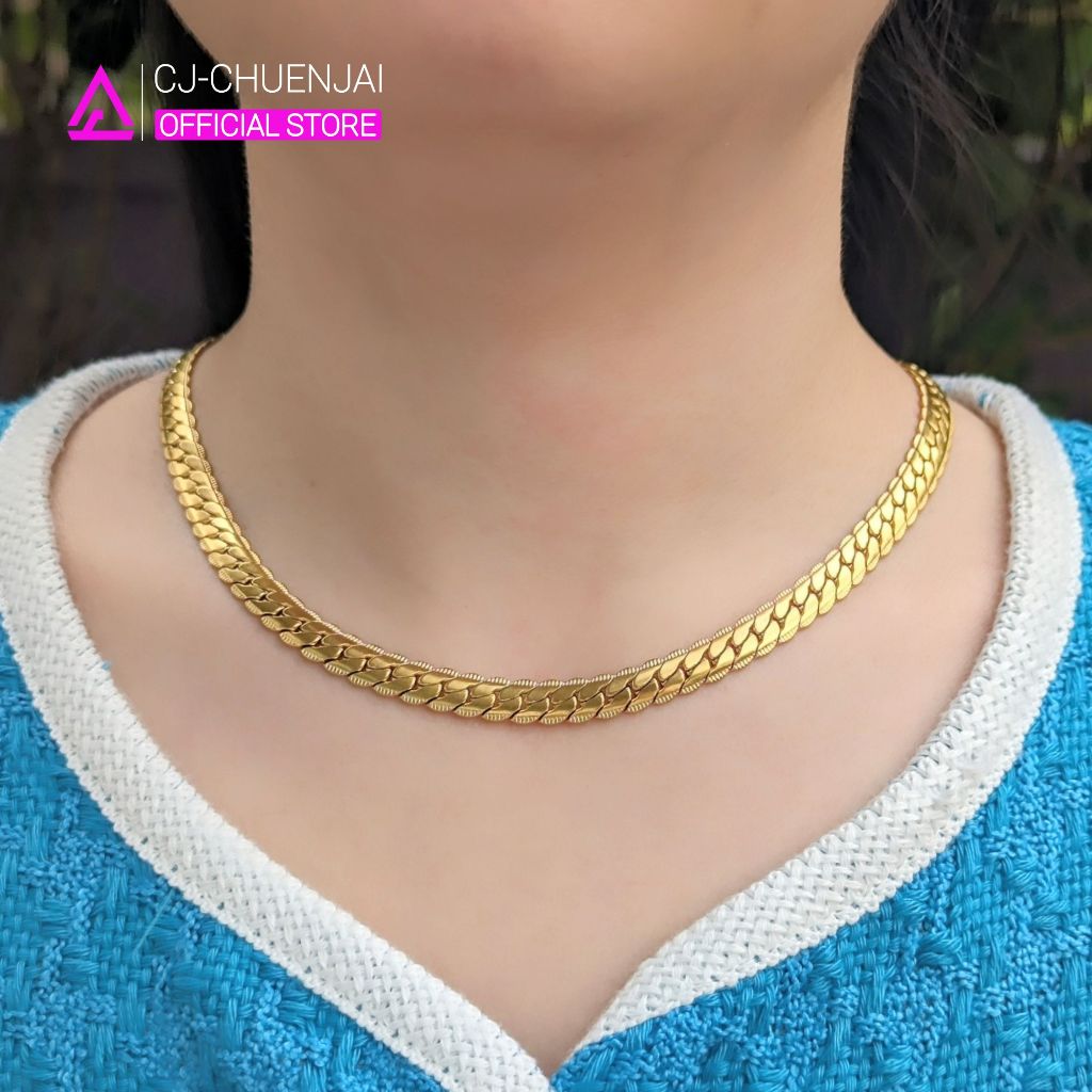 CJ สร้อยโชคเกอร์บิดนูนฝรั่ง สแตนเลสทองเลเซอร์ ไม่ลอกไม่ดำ