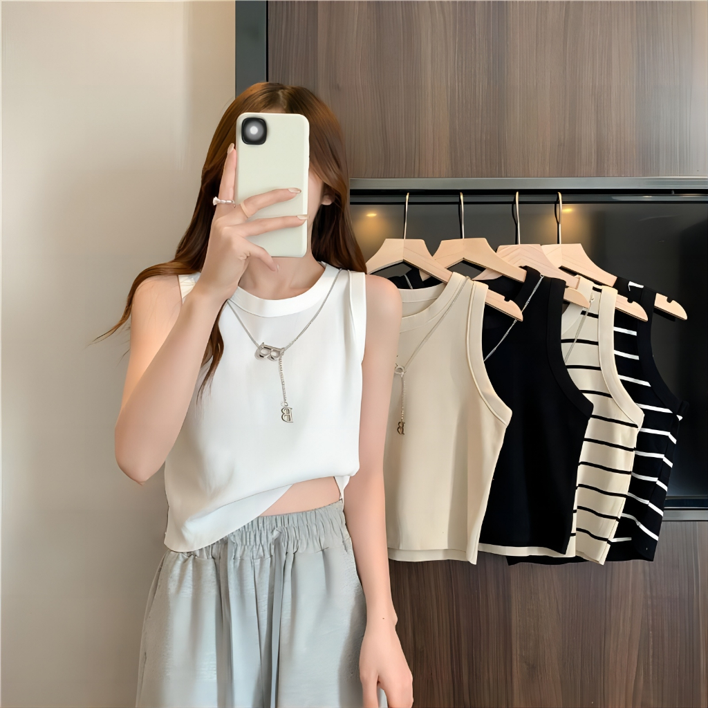 เสื้อแขนกุด เสื้อยืดผู้หญิง คอกลม สีพื้น เนื้อผ้านุ่มลื่นใส่สบาย #602121