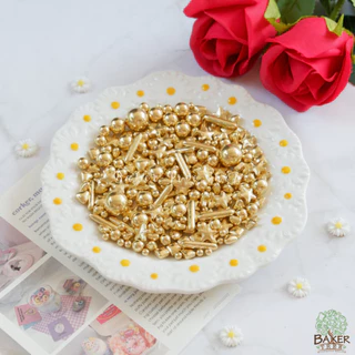 Baker Tree เม็ดมุกน้ำตาลสีทองเงาวาวแต่งเค้ก คัพเค้ก เบเกอรี่ 25/50/100 กรัม ราคาถูก Sugar Sprinkles