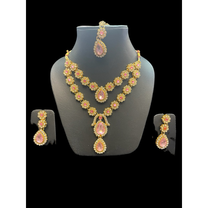 necklaceสร้อยคอหยดน้ำตาอินเดีย# ชุดเครื่องประดับสไตล์อินเดีย ชุดสร้อยคออินเดียใส่กับชุดแขก ครบชุด พร้อมต่างหู จี้หน้าผาก - รูปที่ 2