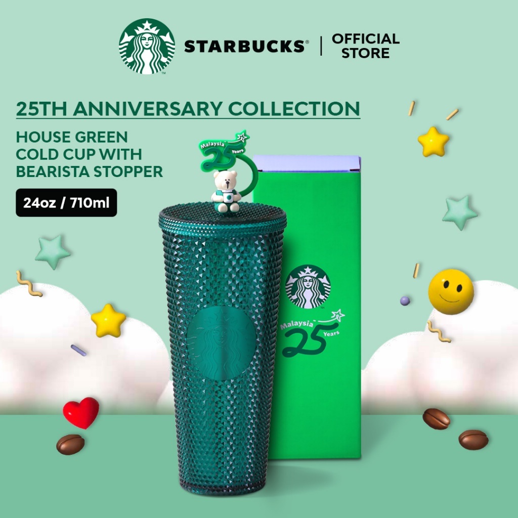 STARBUCKS 25th Anniversary Celebration House Green Cold Cup with Bearista Stopper (24oz/710ml)