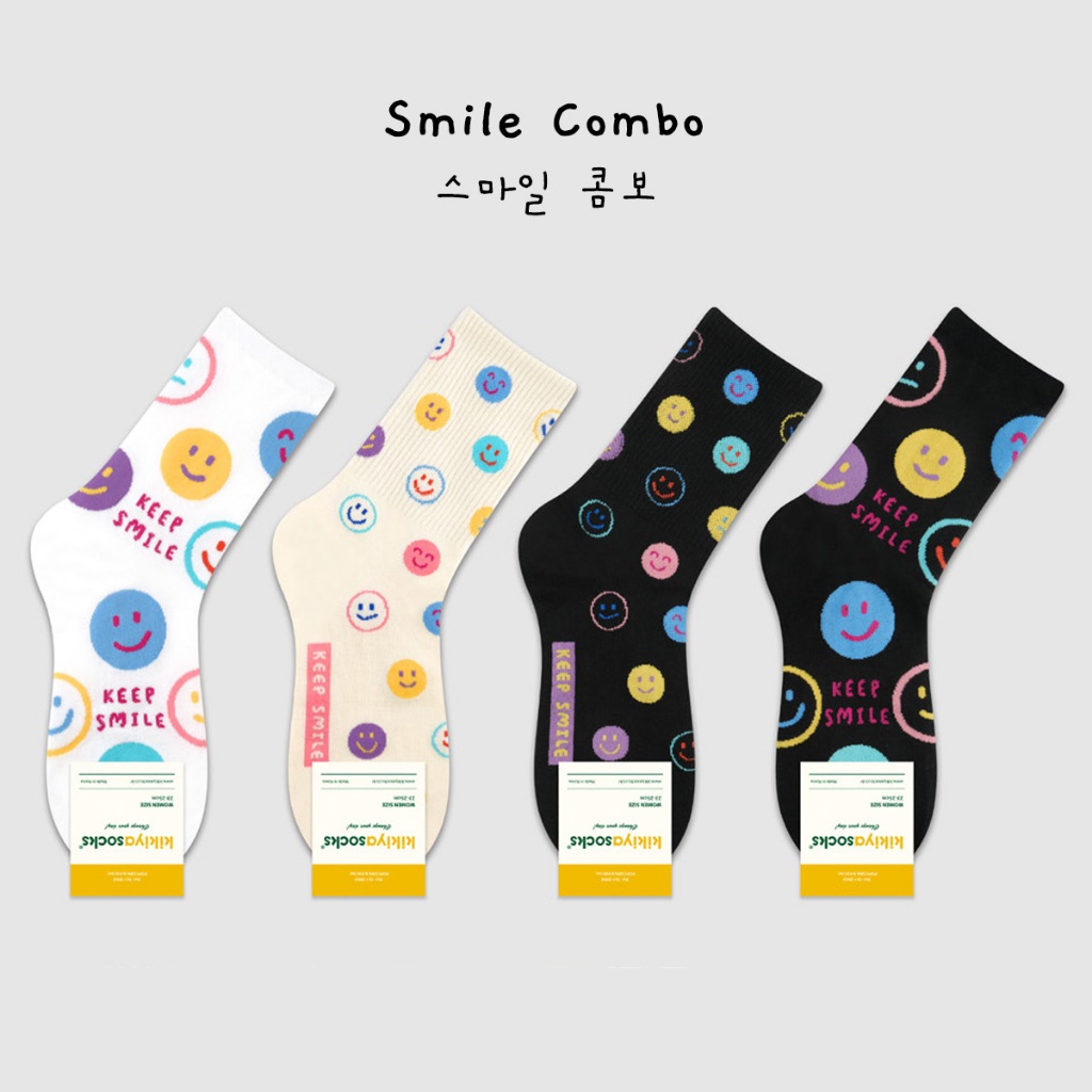 [ Code : PROU10PER ลด 10% ] Smile Combo ถุงเท้าเกาหลี ถุงเท้าแฟชั่น นำเข้าจากเกาหลี 100%