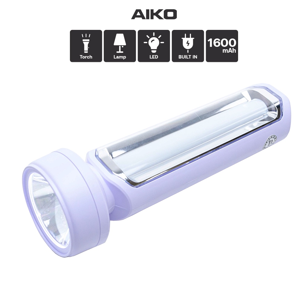 AIKO KN-5343 สีม่วง ไฟฉาย LED เสียบไฟบ้าน ไฟฉายแค้มปิ้ง โคมไฟในตัว