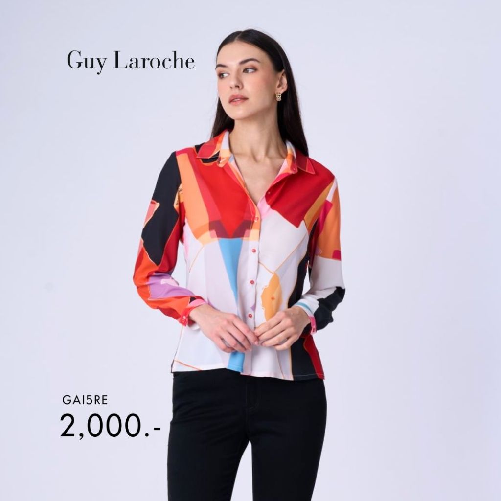 Guy laroche เสื้อเชิ้ตผู้หญิง แขนยาว ลายพิมพ์ สีแดง (GAI5RE)