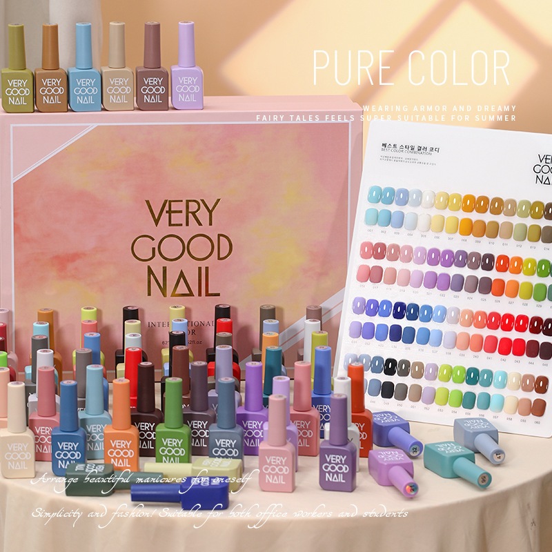 สีเจล15ml พร้อมชาร์จสี สีเหมือนฝาทอง ท๊อปและเบส ครบกล่อง  VERY GOOD NAIL 60สี หลากหลายโทนสี Set B