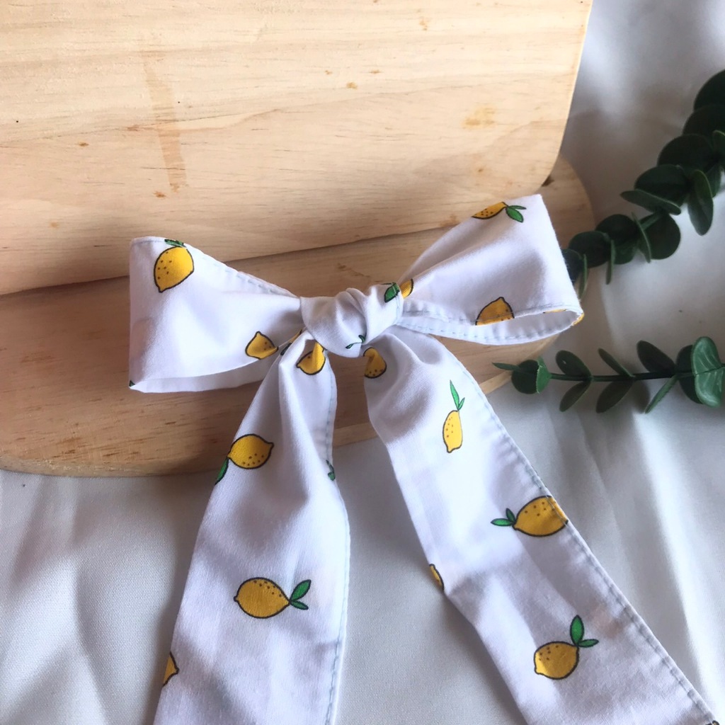 โบว์ผูกผมลายผลไม้/hair ribbon/ผ้าคาดผม/พร้อมส่ง