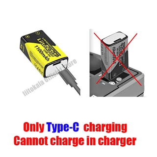 Liitokala ถ่านชาร์จ 9V 1100mAhเต็ม ชาร์จได้1500ครั้ง!!! 1ก้อน/PCS