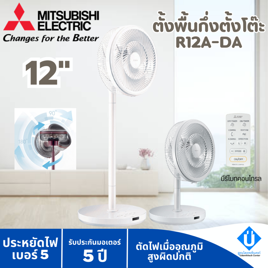 MITSUBISHI ELECTRIC ตั้งพื้นกึ่งตั้งโต๊ะ R12A-DA  3D Smart Flow ขนาดใบพัด 12 นิ้ว สีขาว