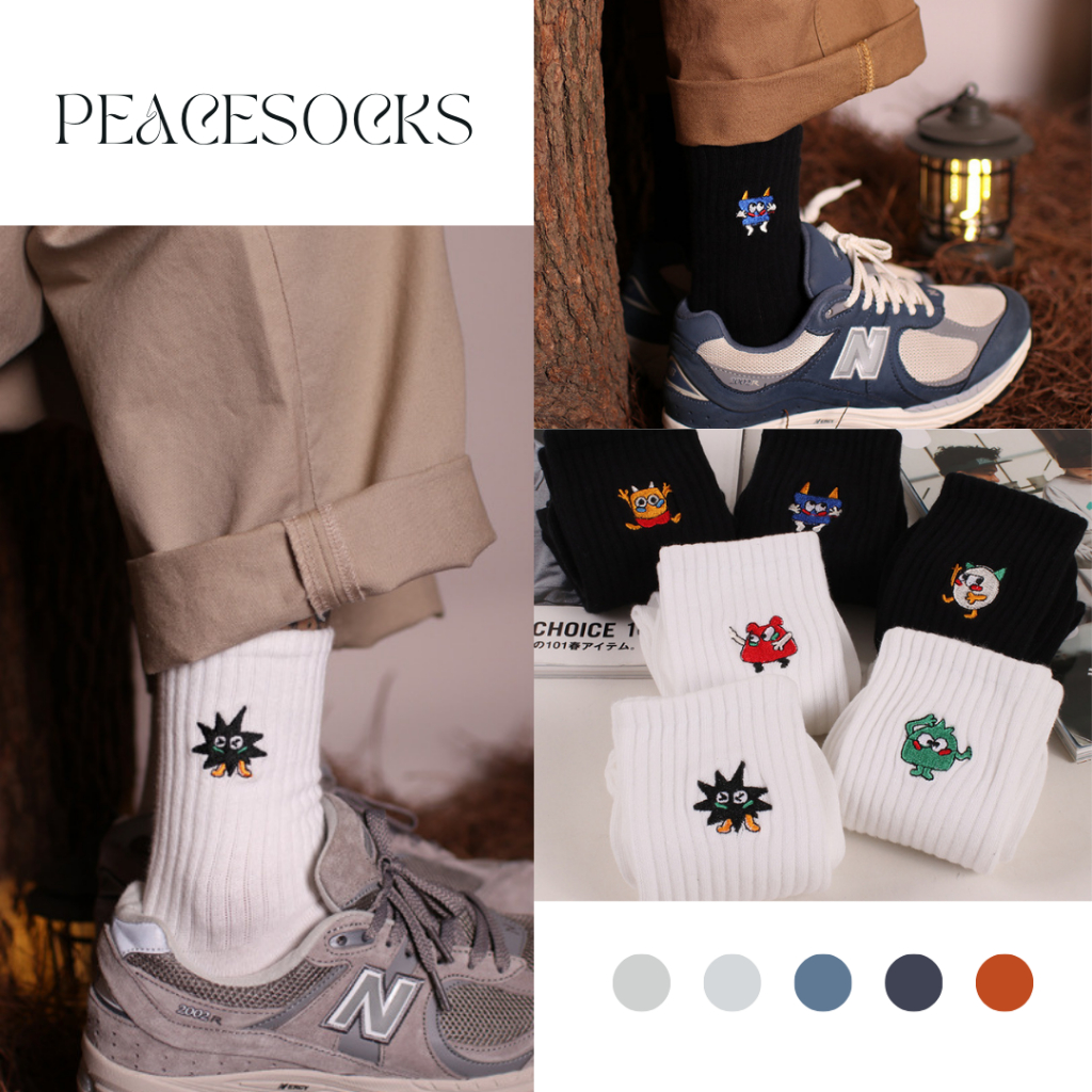 ถุงเท้าสตรีท แฟชั่นญี่ปุ่น City boy ลายปักทอแนวๆ