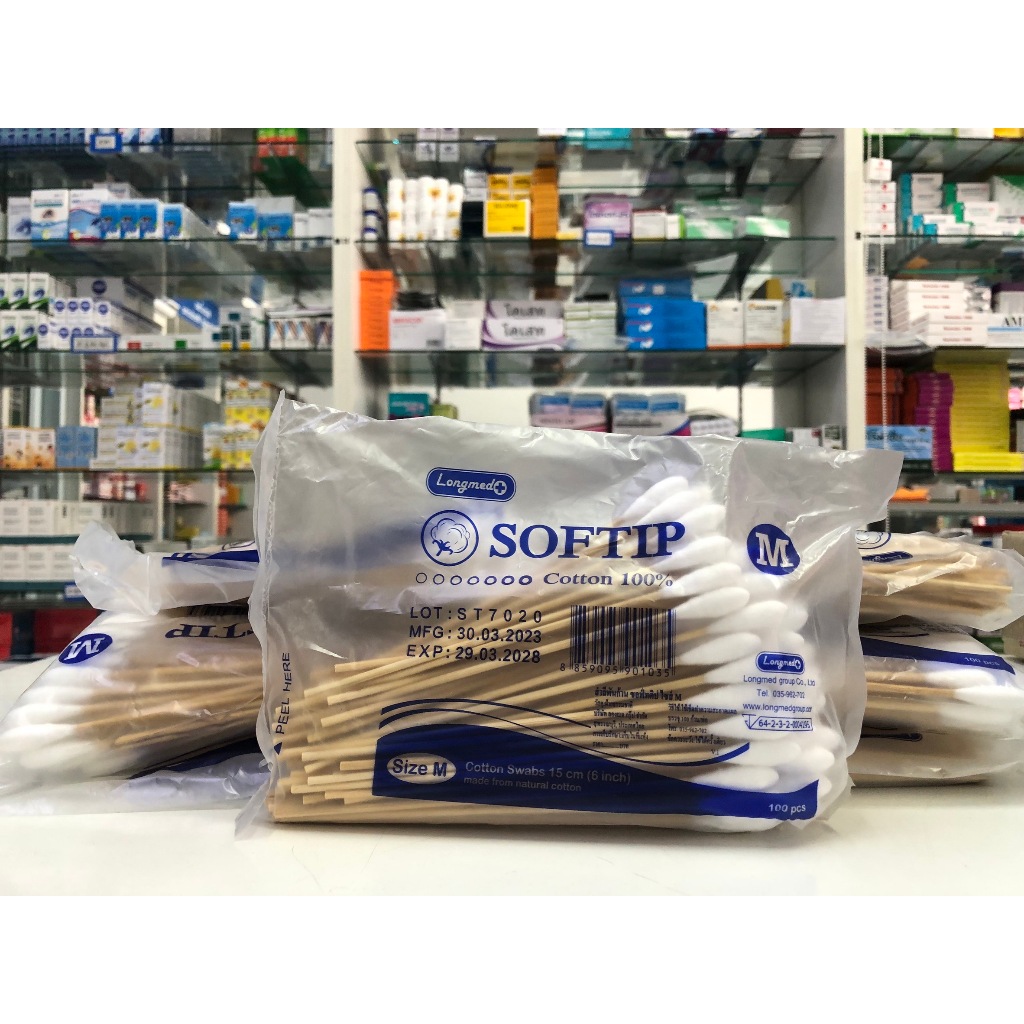 Longmed Softip Size M ซอฟท์ติพ สำลีก้าน ขนาด M (100 ก้าน) [1 ห่อ]