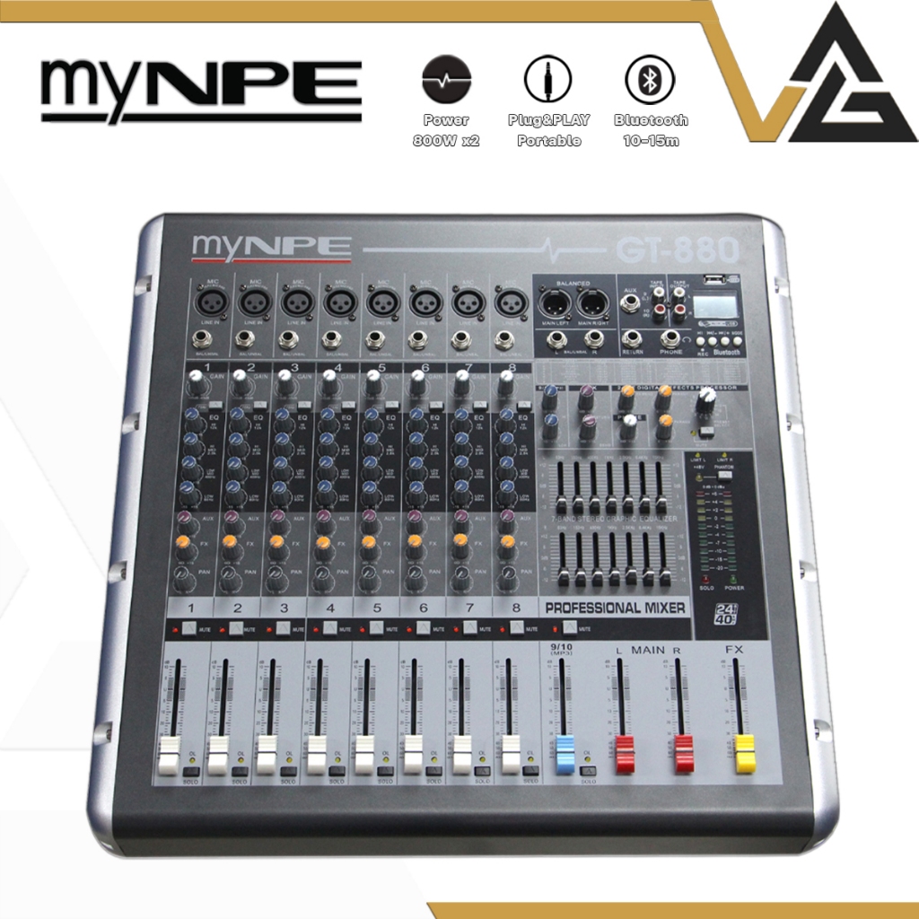 myNPE เพาเวอร์มิกซ์ GT-880 Power mixer bluetooth Aux EQ 7 band NPE แอมป์ บลูทูธ ขยายเสียง มิกเซอร์