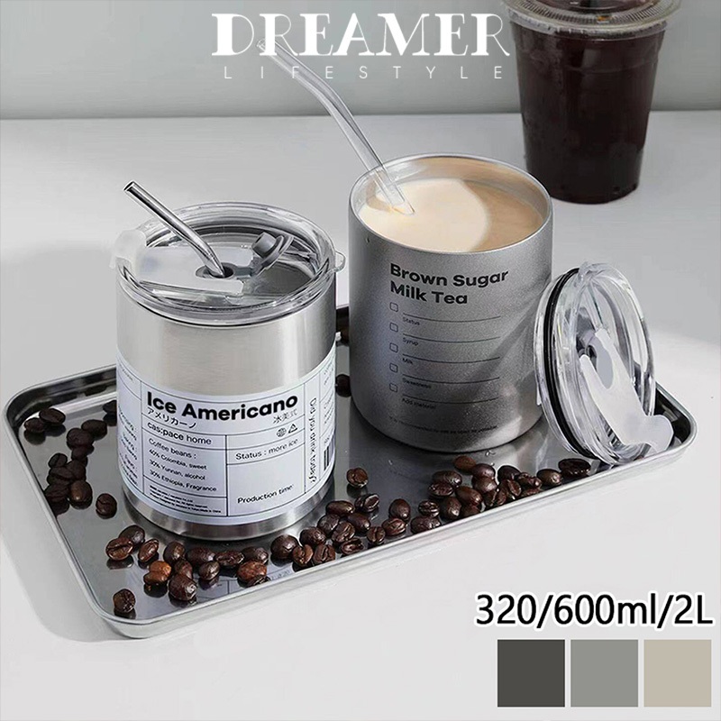 Dreamer ขายปลีก/ถ้วยกาแฟชงด้วยมือที่สวยงามถ้วยเก็บความร้อนสแตนเลสแบบพกพาพร้อมหลอด