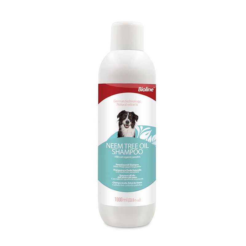 แชมพูอาบน้ำสุนัข สูตรน้ำมันหอมสะเดา กำจัดเห็บหมัด ยับยั้งเชื้อรา Bioline Neemtree oil shampoo 1000ml.