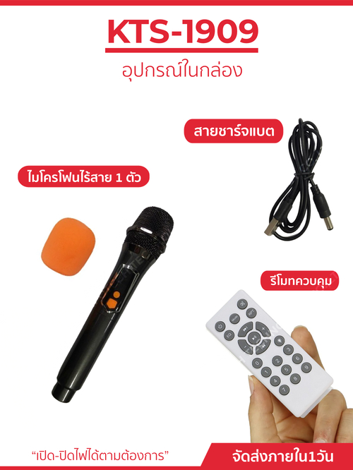 ลำโพงบลูทูธ รุ่น KTS-1909 ขนาดพกพาได้ ขนาดดอกลำโพง คู่8×2นิ้ว เบสหนัก แถมฟรีไมค์+รีโมทควบคุม รูปที่ 4