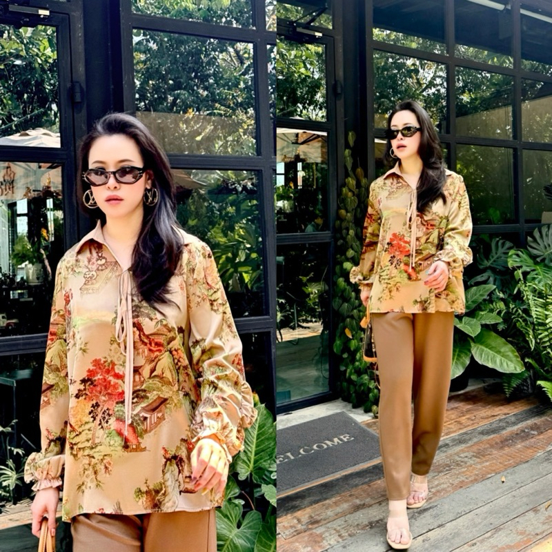 Lynlalin เสื้อแขนยาวซาตินซิลค์พรีเมี่ยม สไตล์สาวเอเซี่ยน สวยหรูผสมความวินเทจ รุ่น ปกไพเลีย