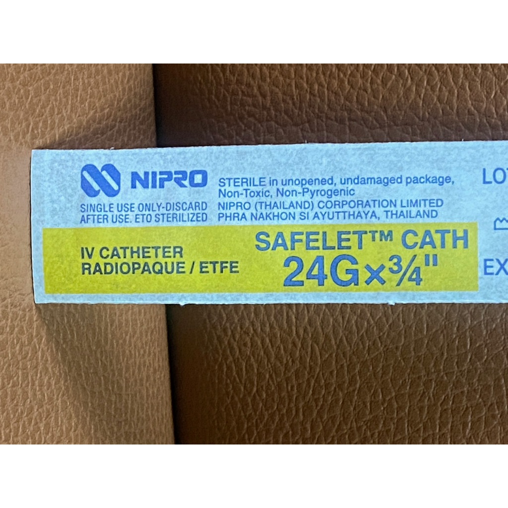 เข็มให้น้ำเกลือ NIPRO IV catheter Safelet Cath 24G x ¾"