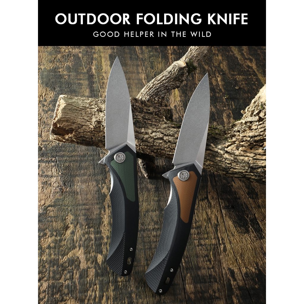 มีดแคมป์ Petrified Fish PF838 ของแท้100% ใบ 3.7 เหล็ก D2, ระบบ Ceramic bearings, Flipper ด้าม G10 po