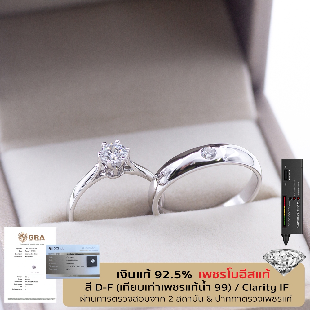 Beauty Jewelry แหวนหมั้นเพชรโมอีส แหวนแต่งงาน เงินแท้ 92.5% Moissanite Diamond น้ำ D-IF เคลือบทองคำขาว รุ่น SS2269-IS