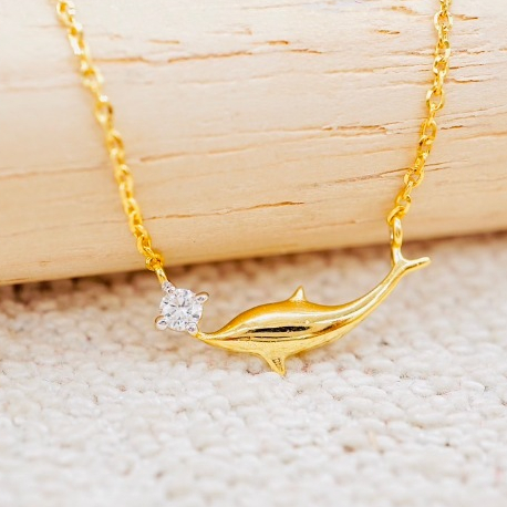 [PCPY JEWELRY] สร้อยคอพร้อมจี้เพชรปลาโลมา 💎 ทองคำแท้9K (ทอง37.5%) เพชรแท้น้ำ100 เบลเยี่ยมคัต [9KPN19