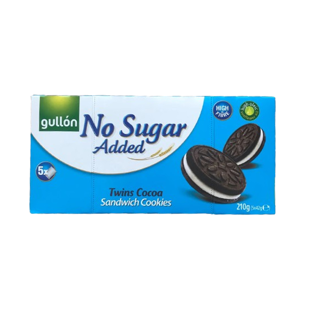 Gullon Twins Cocoa Sandwich Cookies No Sugar Added Cream Filled Cocoa Biscuits 210g