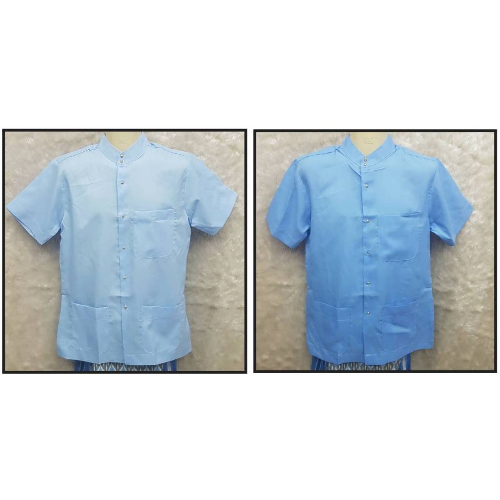 เสื้อกูรงชายแขนสั้น ผ้าคอตตอน คอจีน กระเป๋า 3 ใบ สุภาพเรียบร้อย รุ่น SHC19