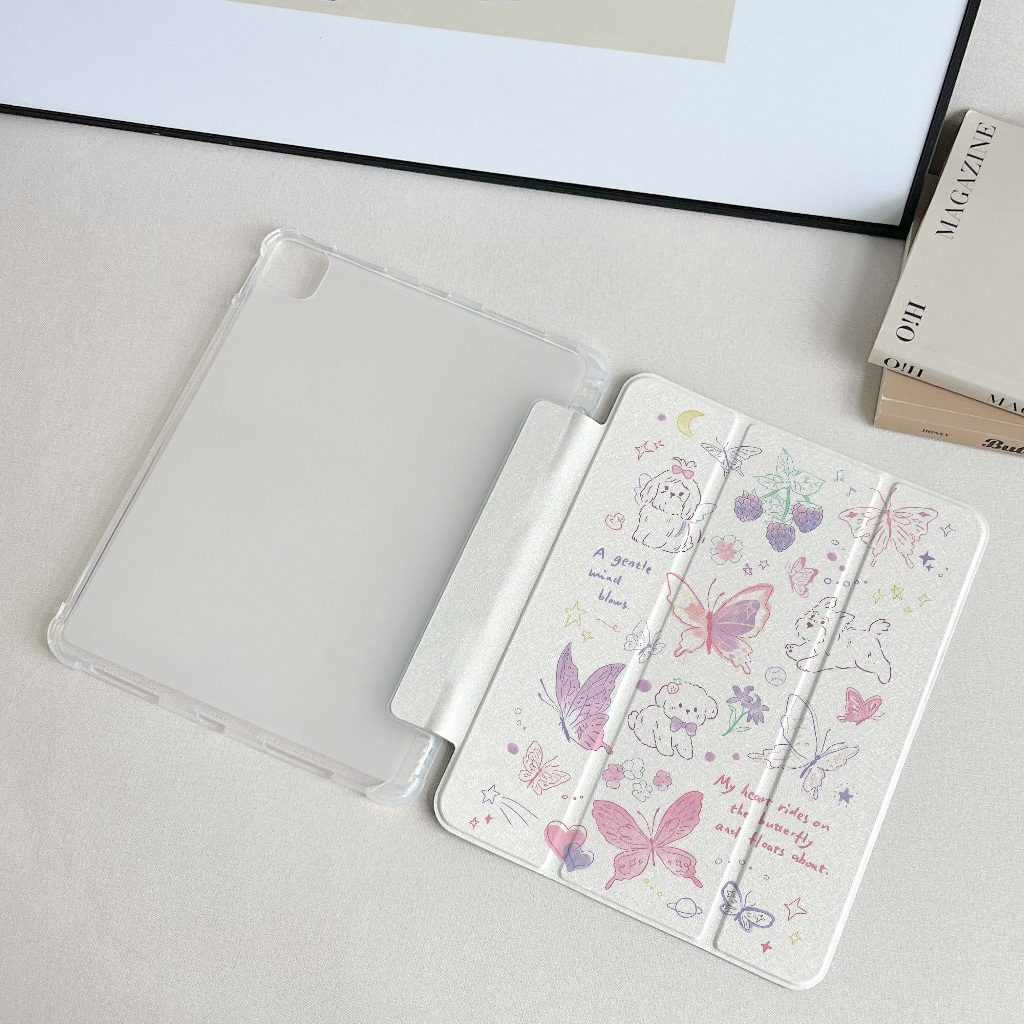 🌻24 ชั่วโมง🌻เคสป้องกัน iPad ผีเสื้อวาดดินสอ Gen9 Air5 10.9 พร้อมถาดใส่ปากกา Pro11 gen11 Air4 AIR6 - รูปที่ 3