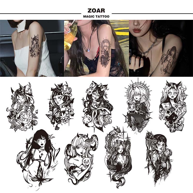 ZOAR พร้อมส่ง A044 Magic tattoo สติ๊กเกอร์รอยสักสมุนไพร กันน้ำ กันรอย ยาวนาน กึ่งถาวร แสดงสี