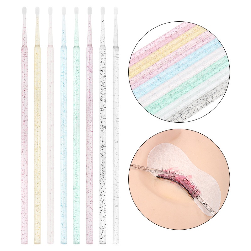 ไมโครบรัชด้านกริตเตอร์ 100 ชิ้น/ห่อ Microblush แปรงป้ายครีม แปรงตักครีม มี7สี