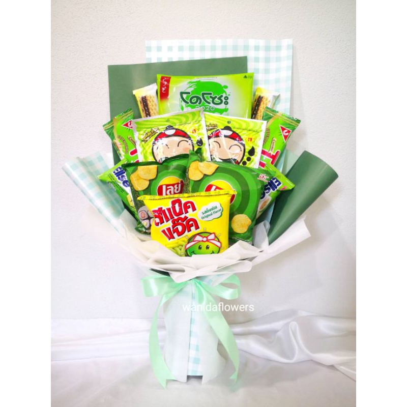 ช่อขนมสีเขียว ช่อขนมรับปริญญา
