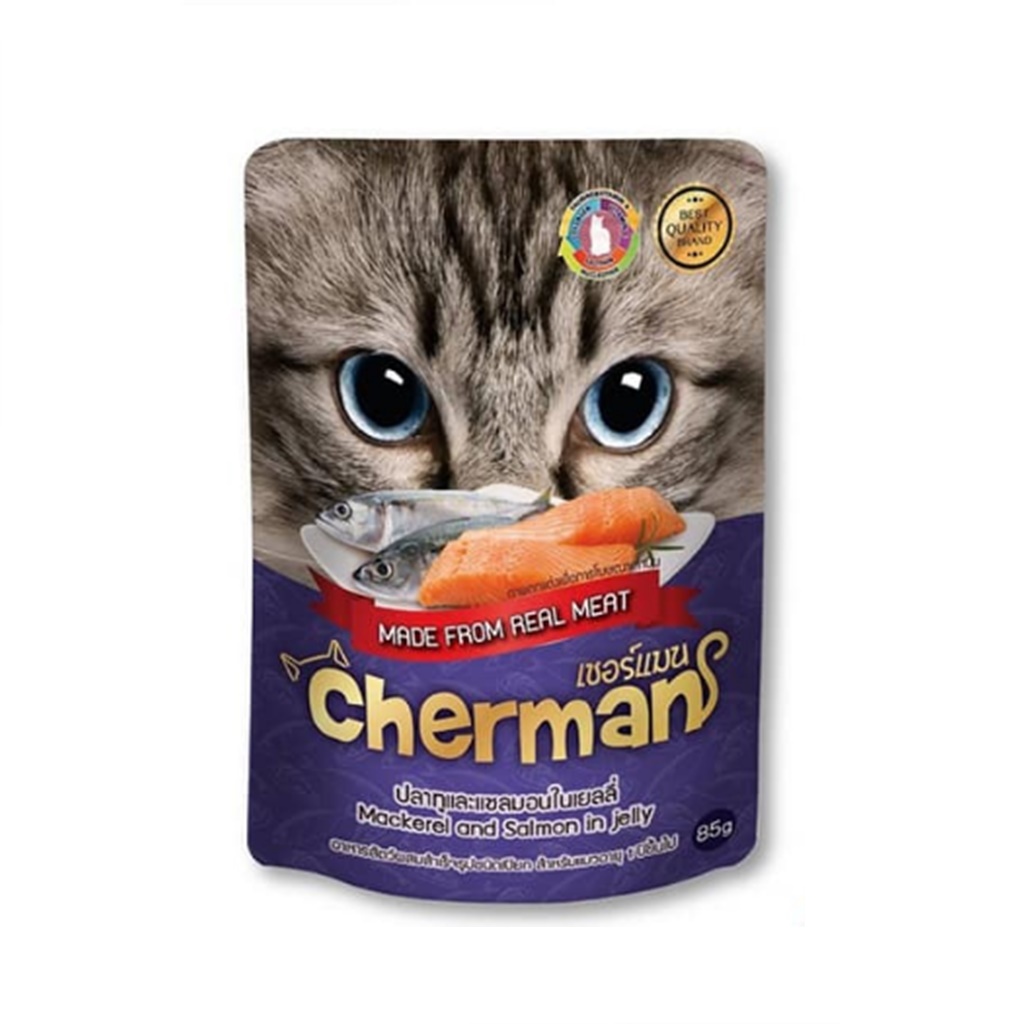 Cherman อาหารเปียกในเยลลี่สำหรับแมว รสปลาทูแซลม่อน (ซองม่อง) 1 ซอง 85g