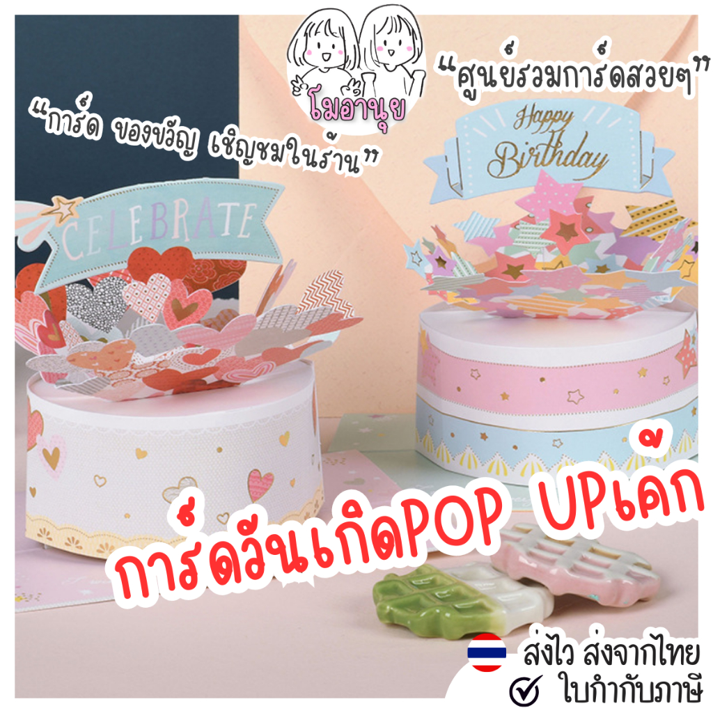 การ์ดวันเกิด 3มิติ การ์ดป๊อบอัพ การ์ดอวยพร รูปเค้ก การ์ดเค้ก Happy Birthday Pop up card