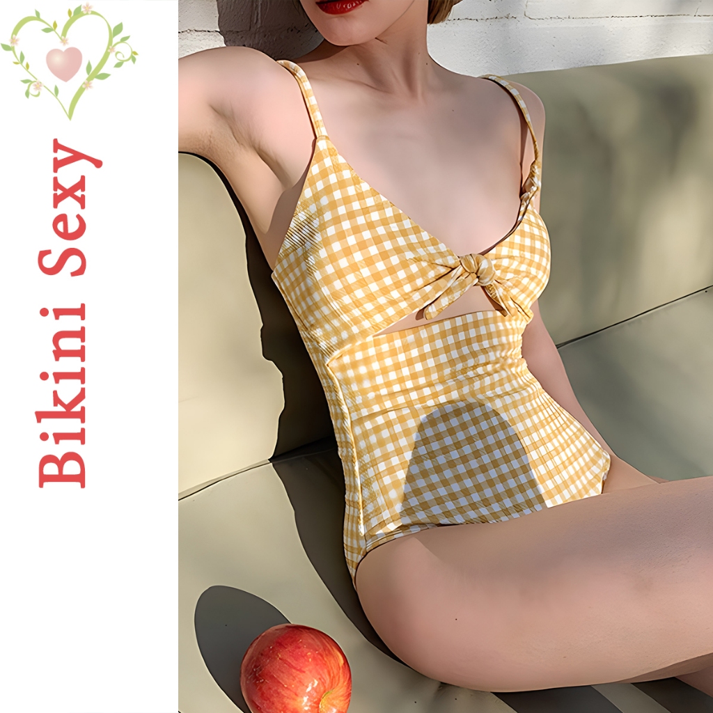 BikiniSexy 🩱🩱 ชุดว่ายน้ำวันพีช ชุดว่ายน้ํา น่ารัก ลายสก๊อต ส่งจากไทย #0028